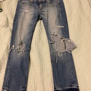 rag & bone Light Blue Ripped Cropped Jeans